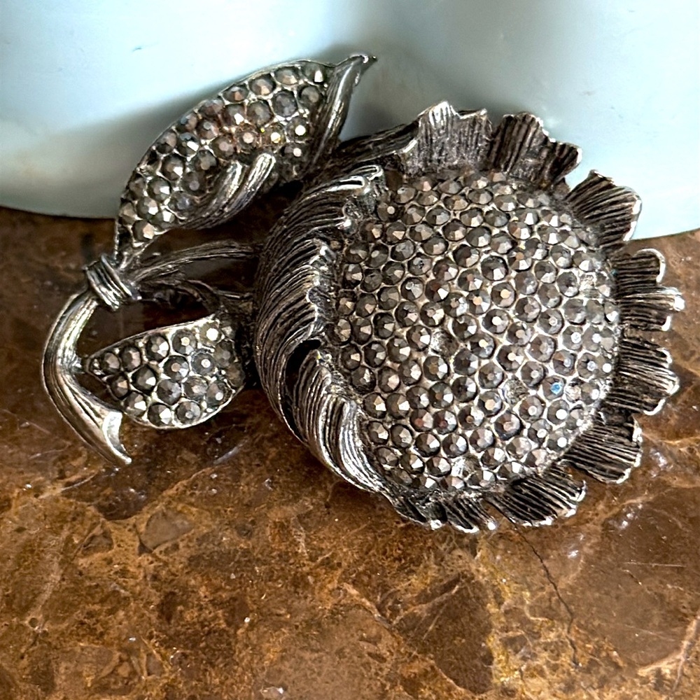 Large marquisette brooch vintage exquisitely made possibly a sunflower opening